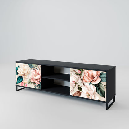 FLORAL GRACE 2-Door TV Stand in Black Finish