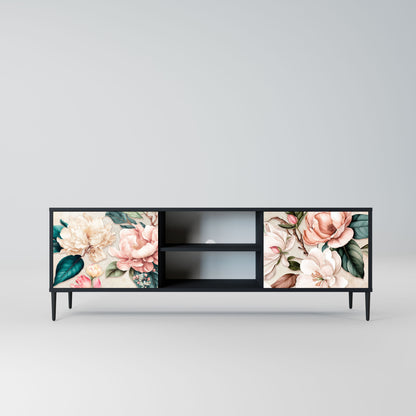 FLORAL GRACE 2-Door TV Stand in Black Finish