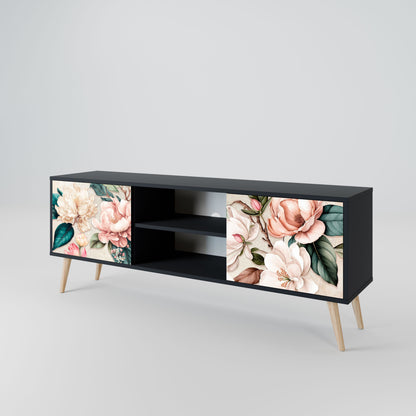 FLORAL GRACE 2-Door TV Stand in Black Finish