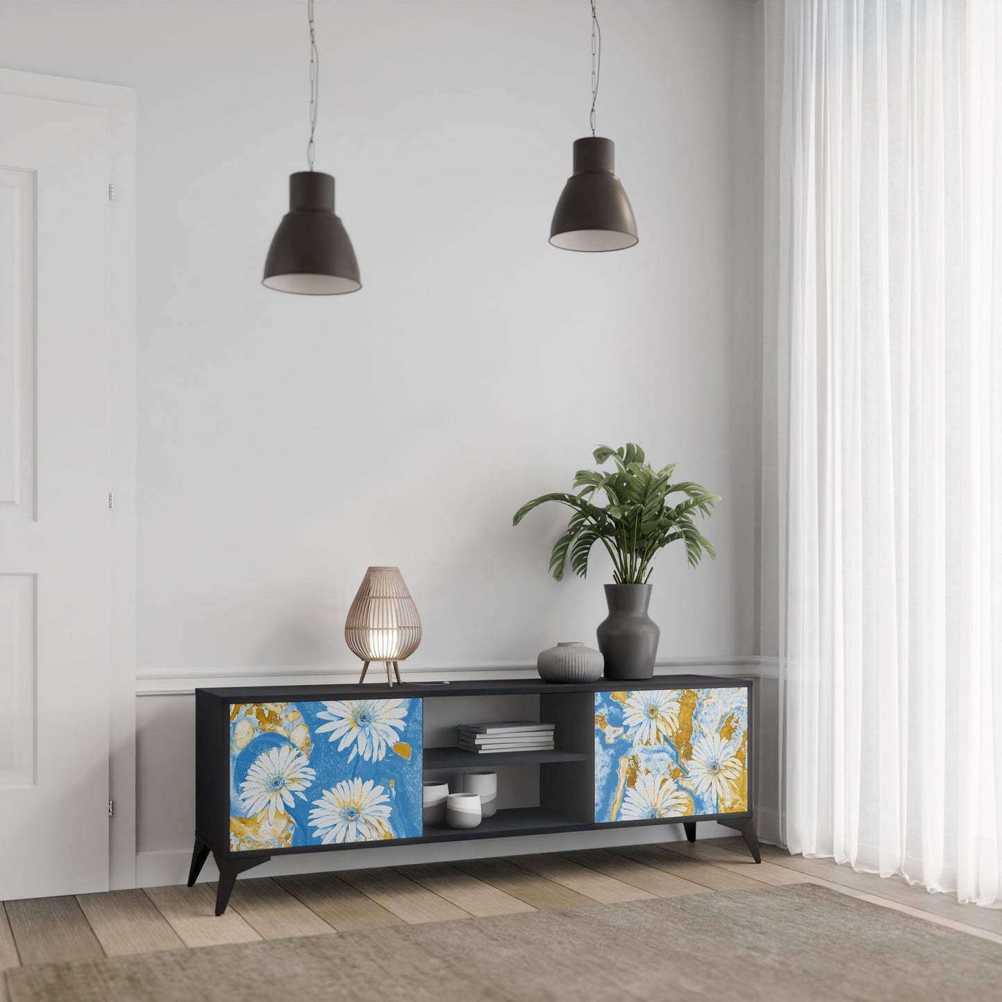 DAISY LUXE 2-Door TV Stand in Black Finish