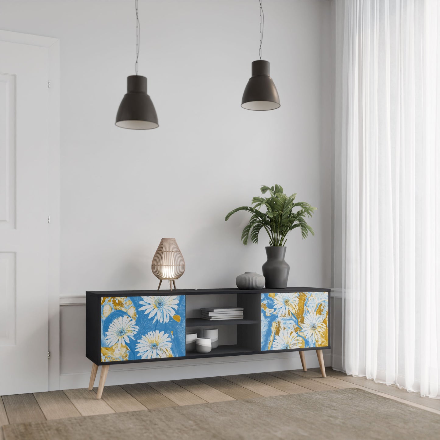 DAISY LUXE 2-Door TV Stand in Black Finish