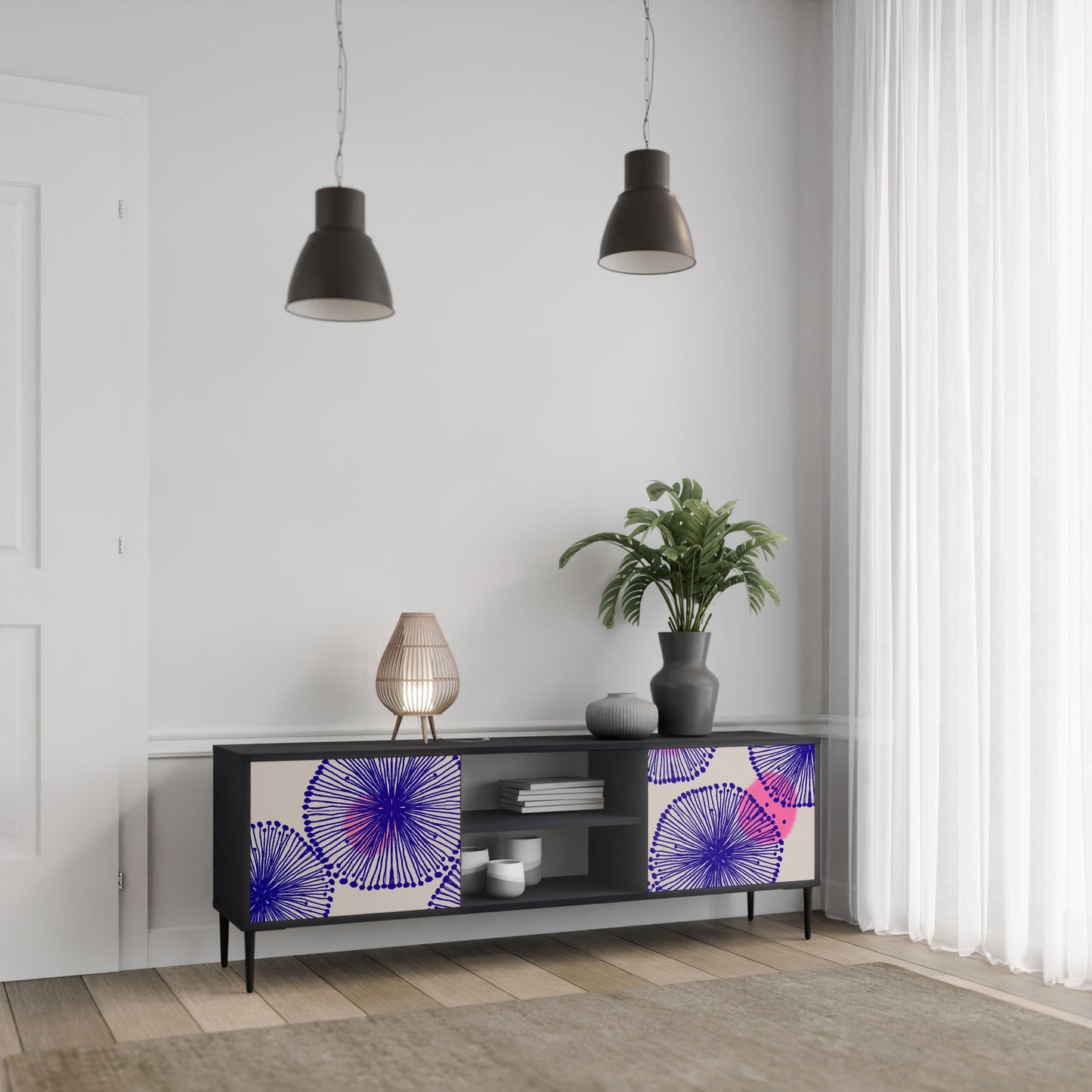 MAGIC NATURE 2-Door TV Stand in Black Finish