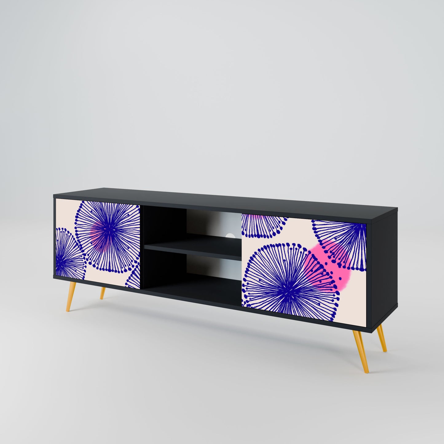 MAGIC NATURE 2-Door TV Stand in Black Finish