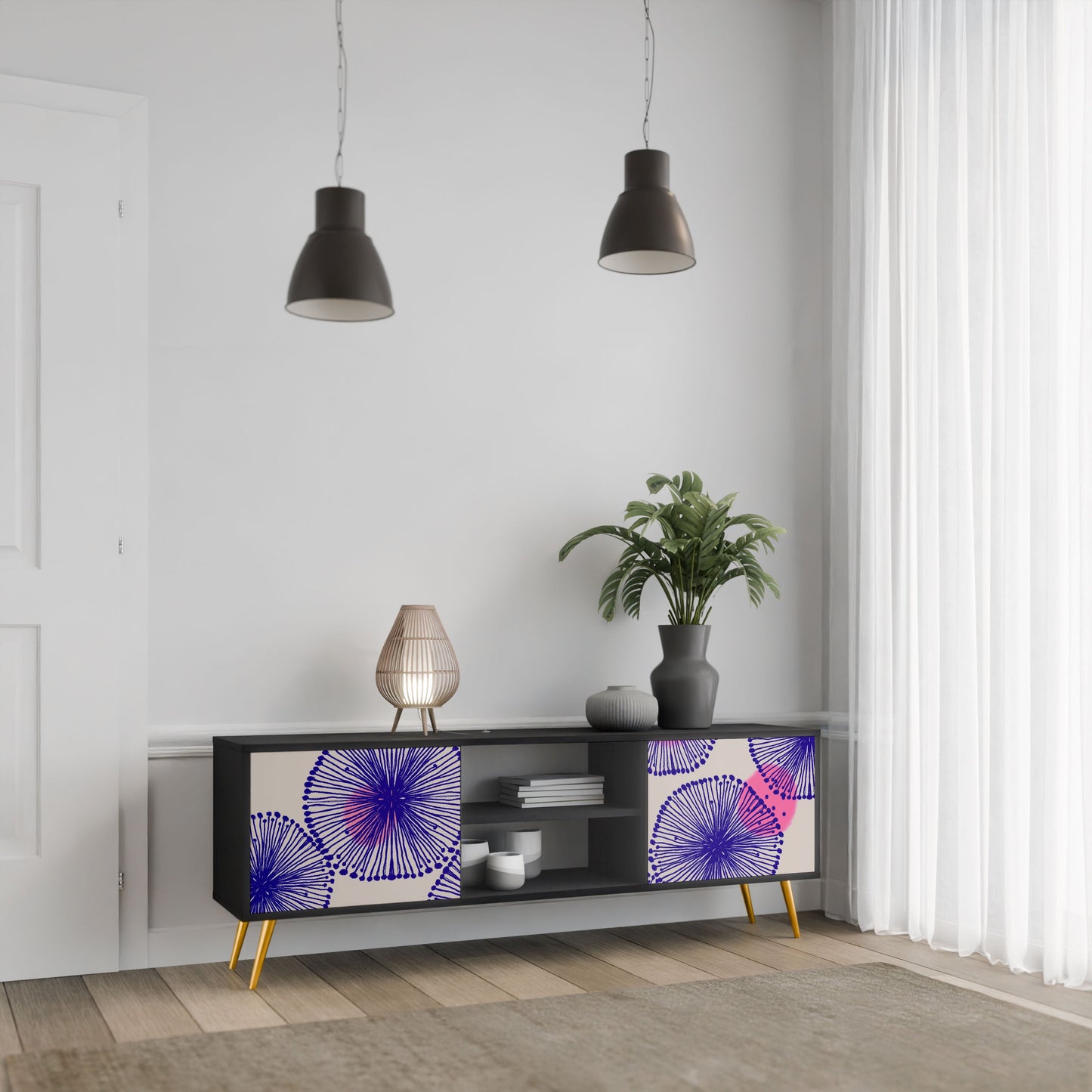 MAGIC NATURE 2-Door TV Stand in Black Finish