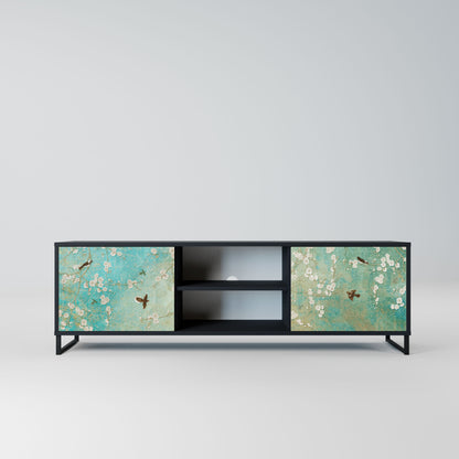 BLOOMING CHARM 2-Door TV Stand in Black Finish