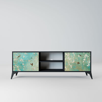 BLOOMING CHARM 2-Door TV Stand in Black Finish