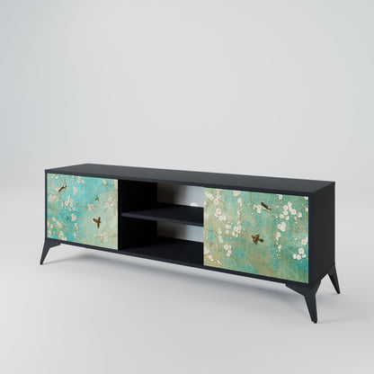 BLOOMING CHARM 2-Door TV Stand in Black Finish