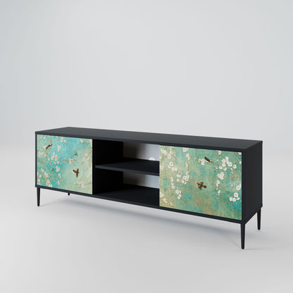 BLOOMING CHARM 2-Door TV Stand in Black Finish