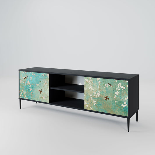 BLOOMING CHARM 2-Door TV Stand in Black Finish