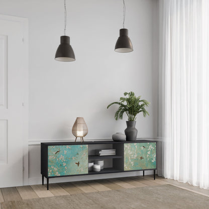 BLOOMING CHARM 2-Door TV Stand in Black Finish
