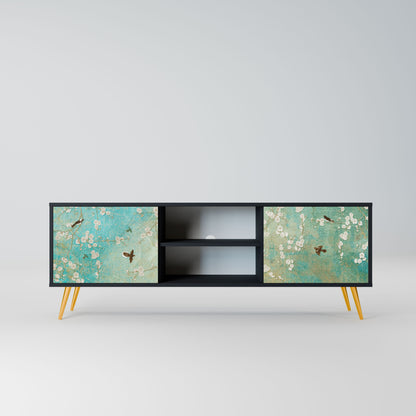 BLOOMING CHARM 2-Door TV Stand in Black Finish