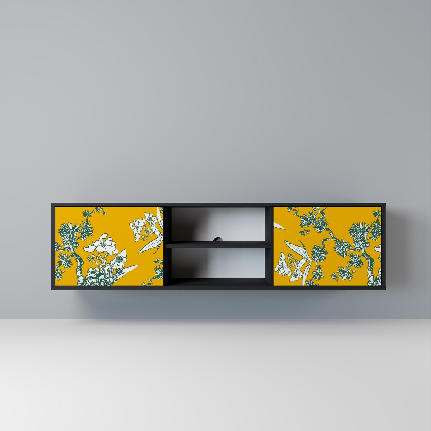 YELLOW CHINOISERIE Mobile TV a 2 Ante in Finitura Nera