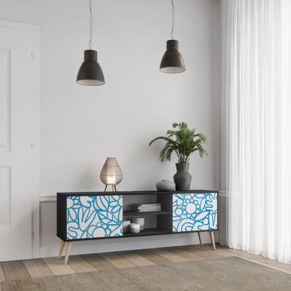 BLOOMY MORNING 2-Door TV Stand in Black Finish