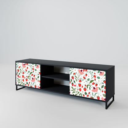 FLOWERS AND STRAWBERRIES 2-Door TV Stand in Black Finish