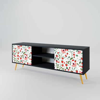FLOWERS AND STRAWBERRIES 2-Door TV Stand in Black Finish