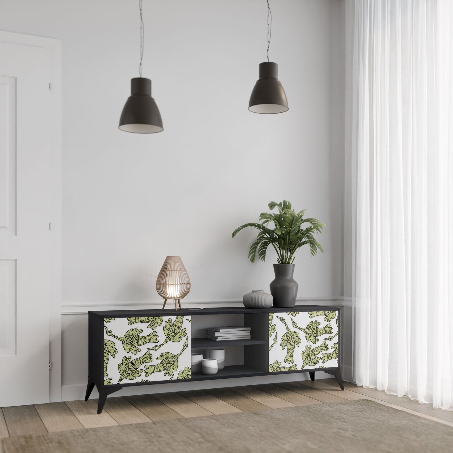 Mobile TV SEEDLING SONGBIRD a 2 ante con finitura nera