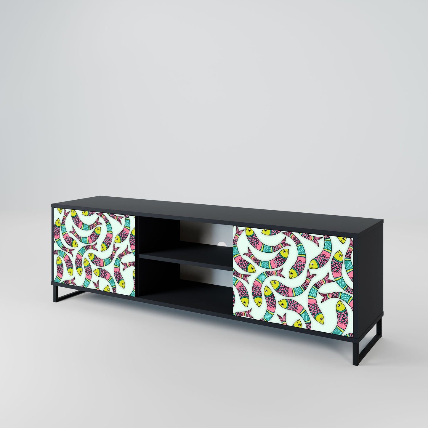 INDIAN FISH 2-Door TV Stand in Black Finish