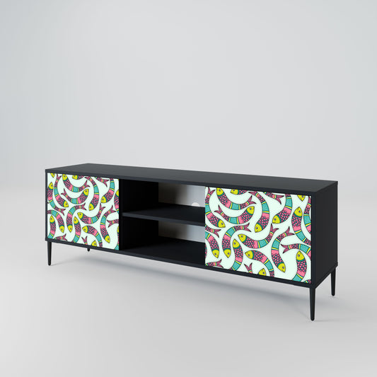 INDIAN FISH 2-Door TV Stand in Black Finish