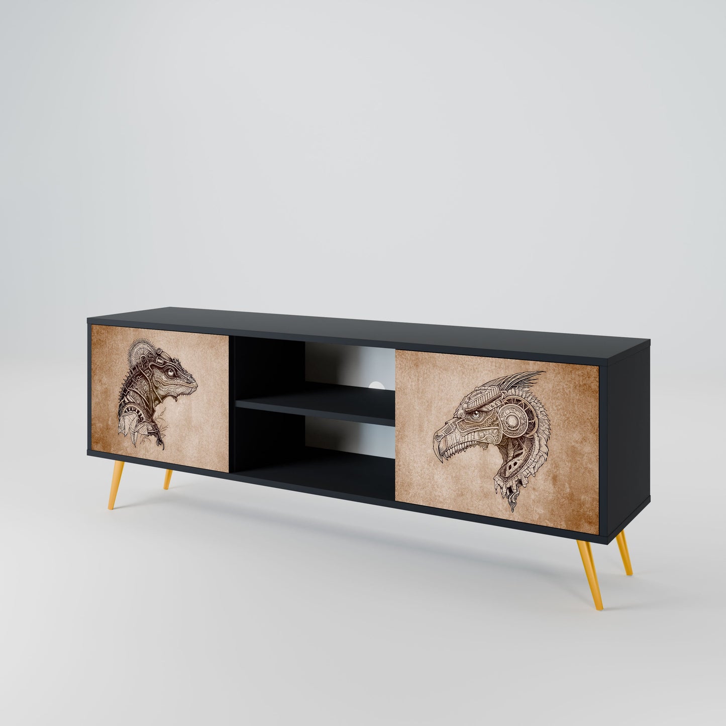 STEAMPUNK CLAN 2-Door TV Stand in Black Finish