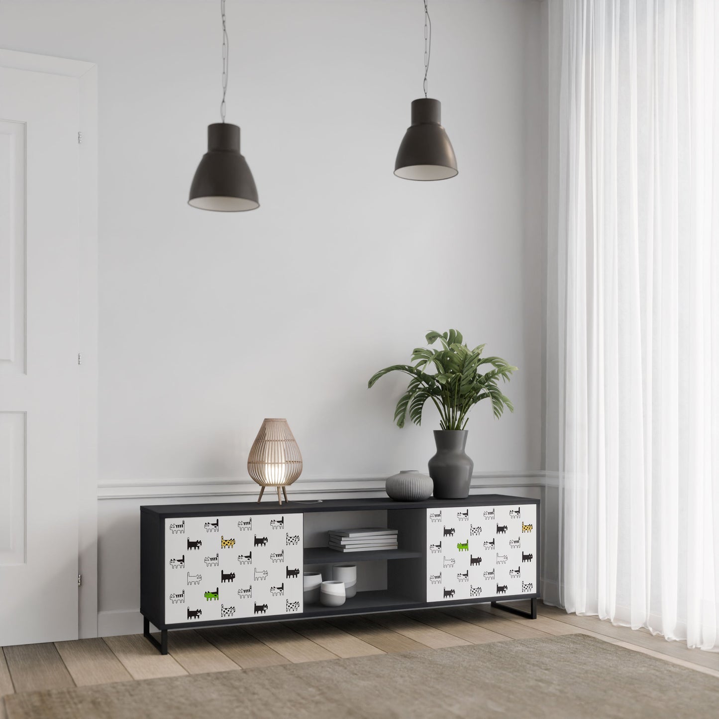 CATS COMPILATION 2-Door TV Stand in Black Finish