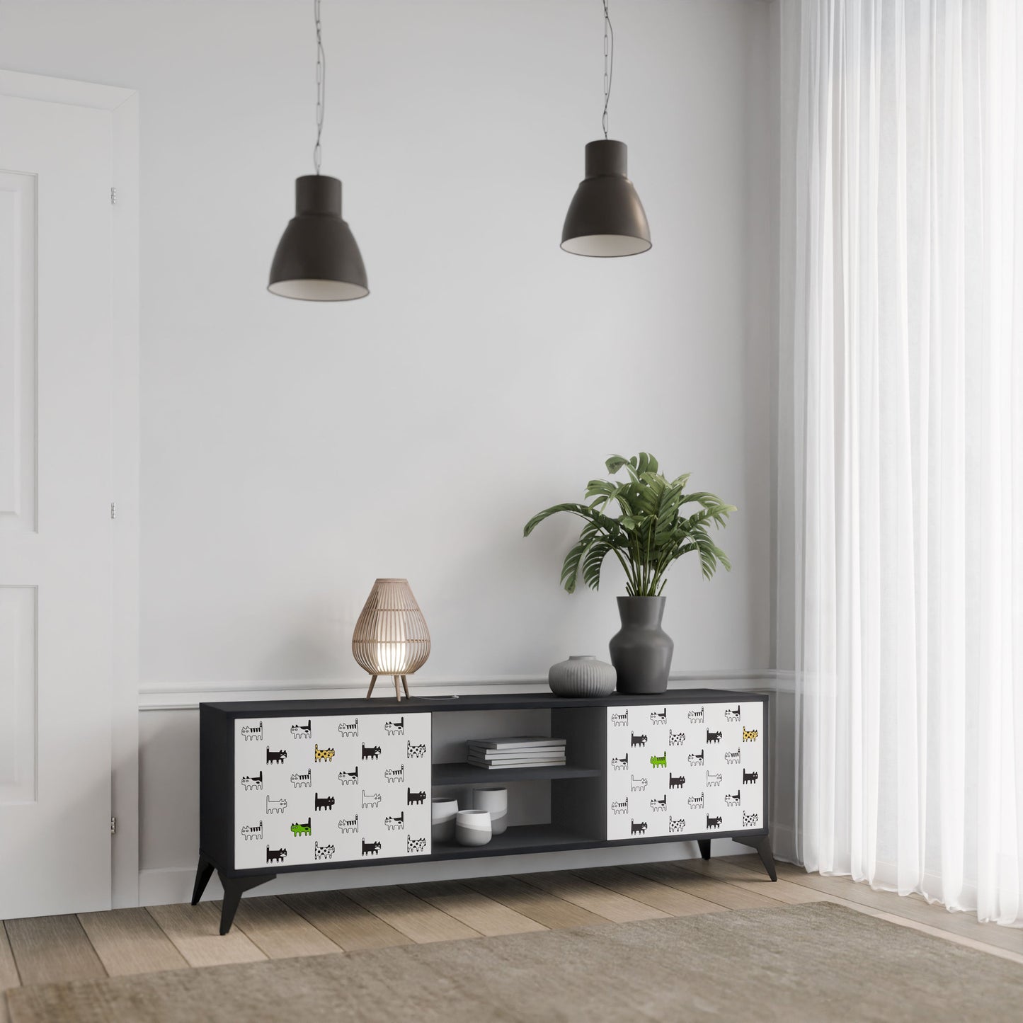CATS COMPILATION 2-Door TV Stand in Black Finish