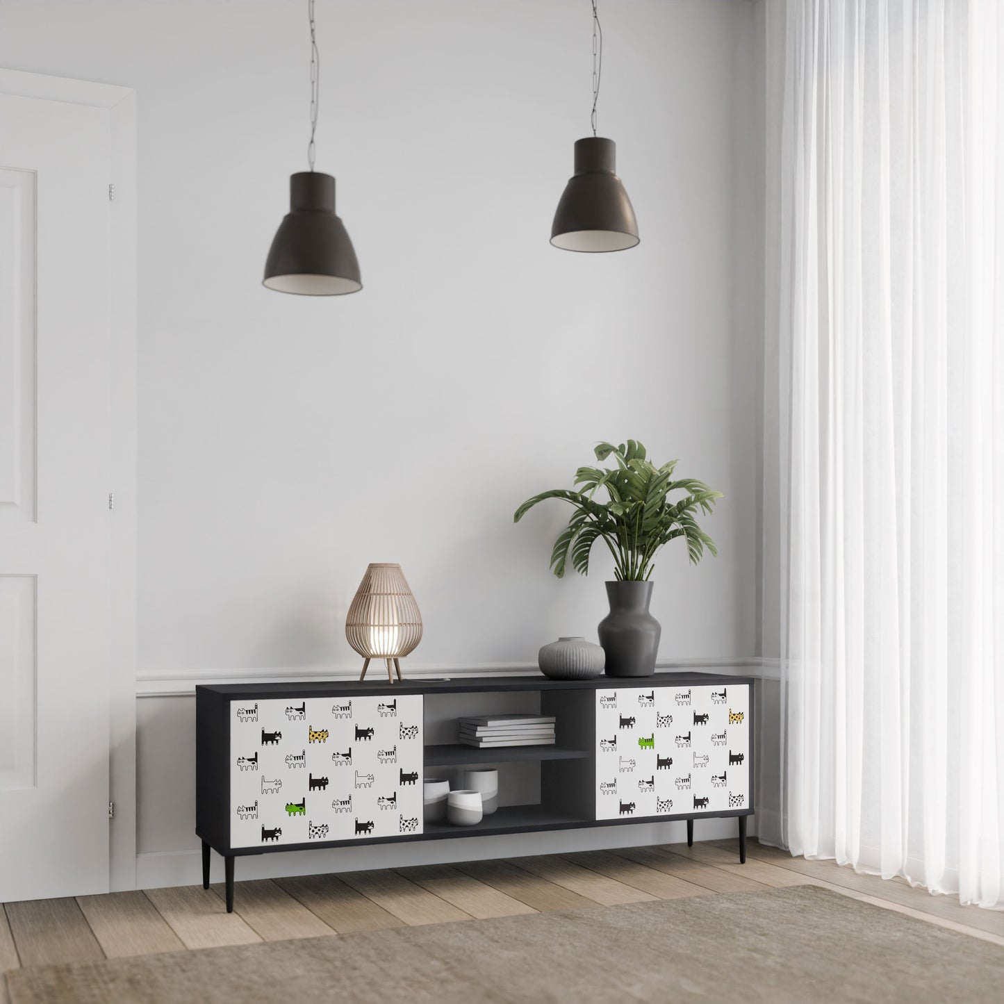 CATS COMPILATION 2-Door TV Stand in Black Finish