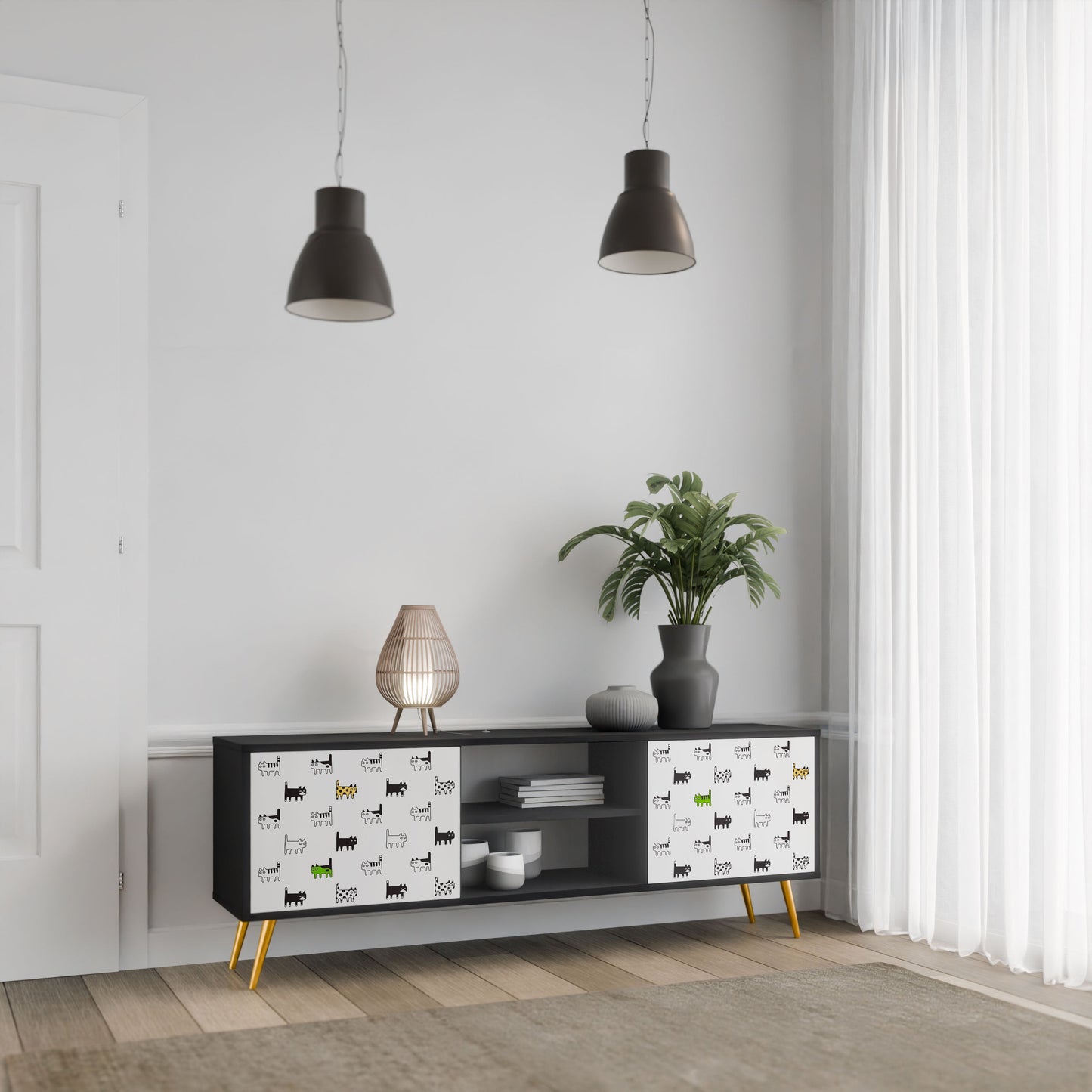 CATS COMPILATION 2-Door TV Stand in Black Finish