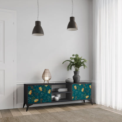 AUTUMN INSECTS 2-Door TV Stand in Black Finish