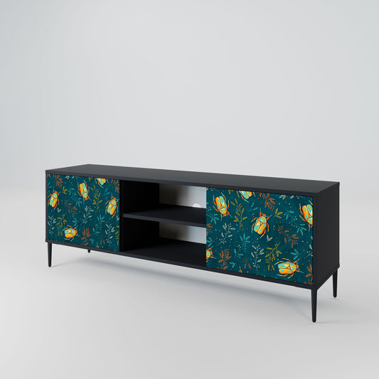 AUTUMN INSECTS 2-Door TV Stand in Black Finish