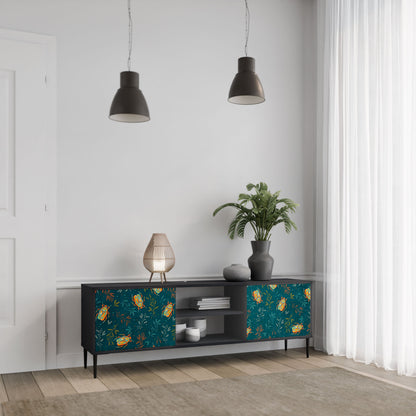 AUTUMN INSECTS 2-Door TV Stand in Black Finish