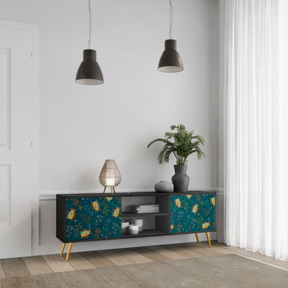 AUTUMN INSECTS 2-Door TV Stand in Black Finish