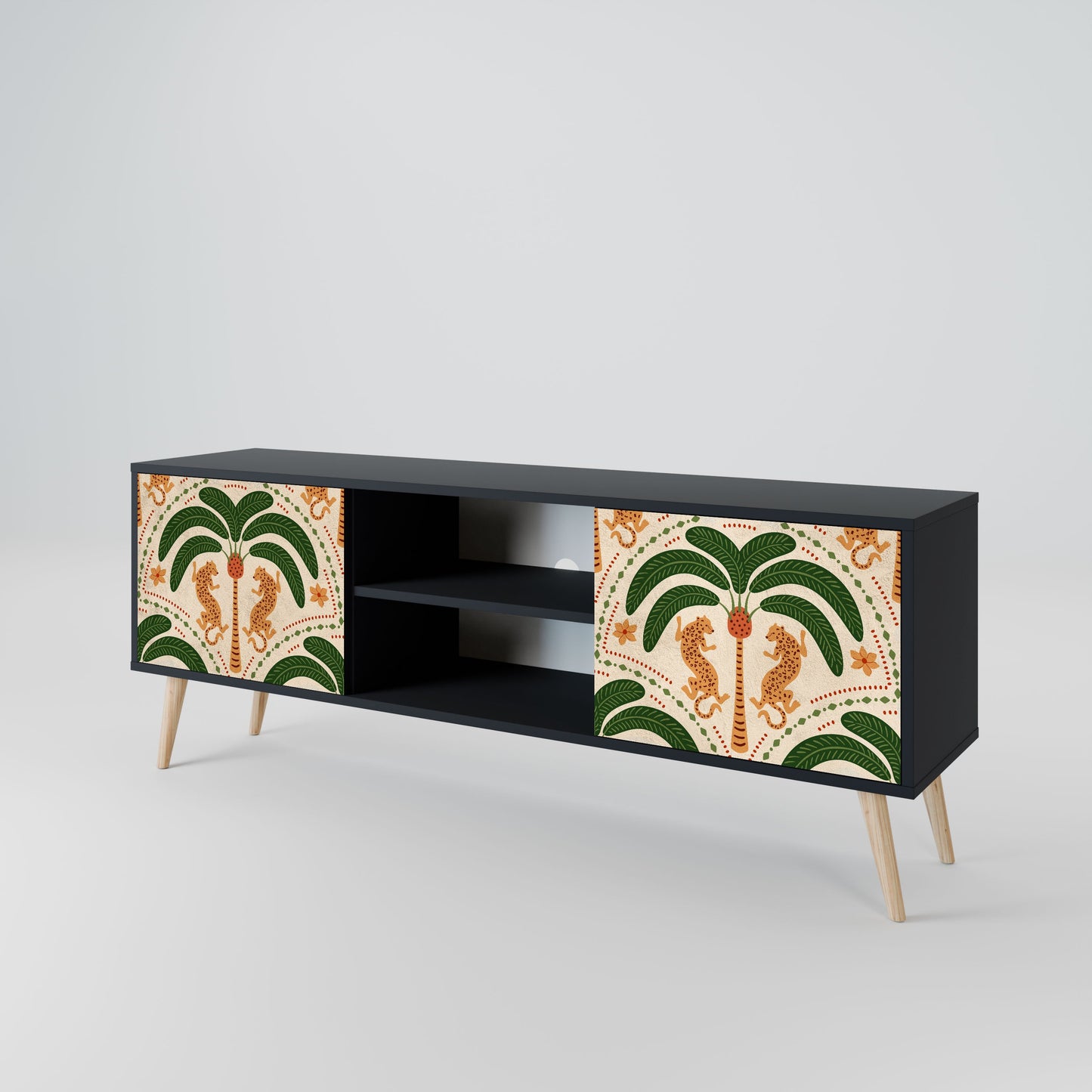 DANCING PREDATORS 2-Door TV Stand in Black Finish