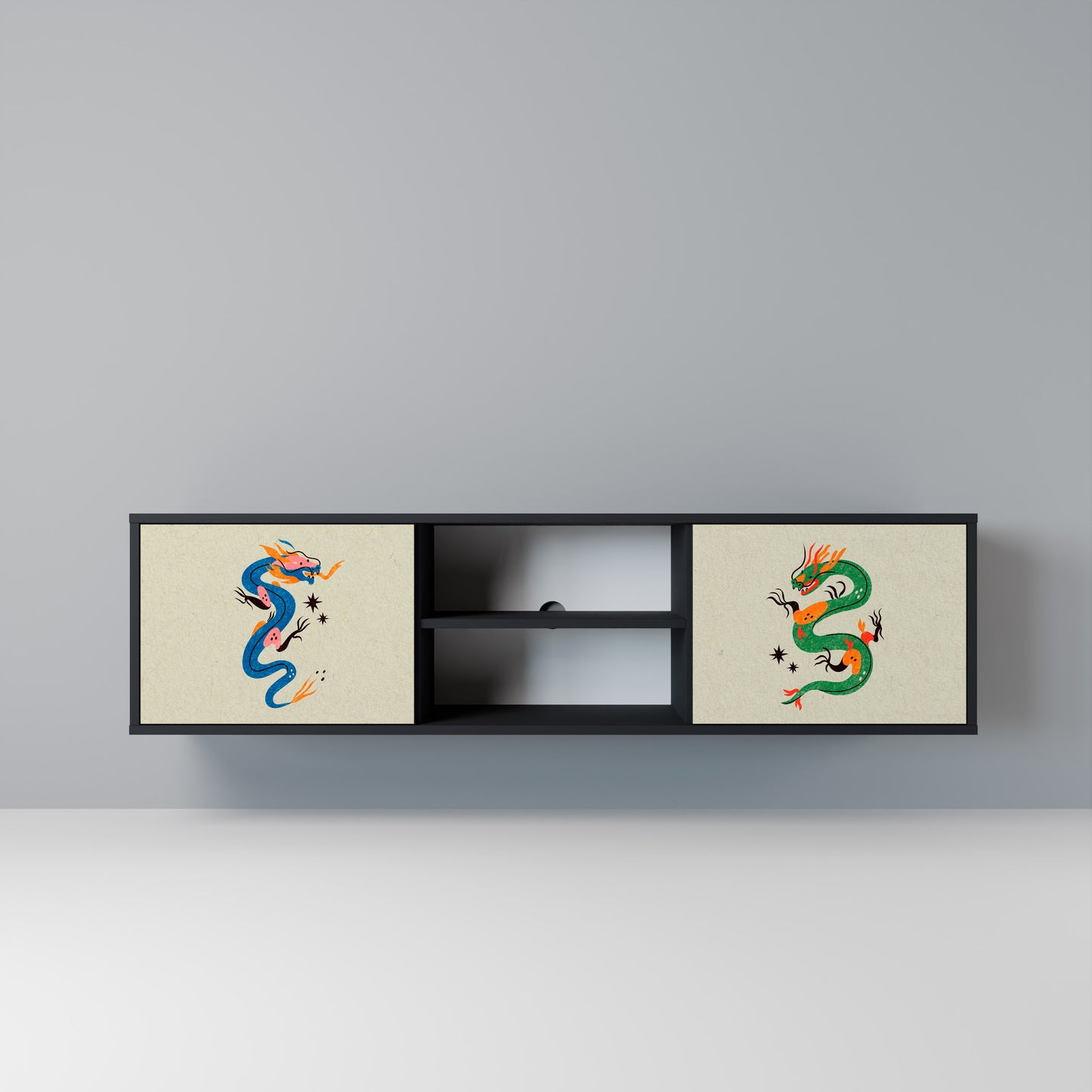 MYTHOLOGICAL CREATURES Mobile TV a 2 Ante in Finitura Nera