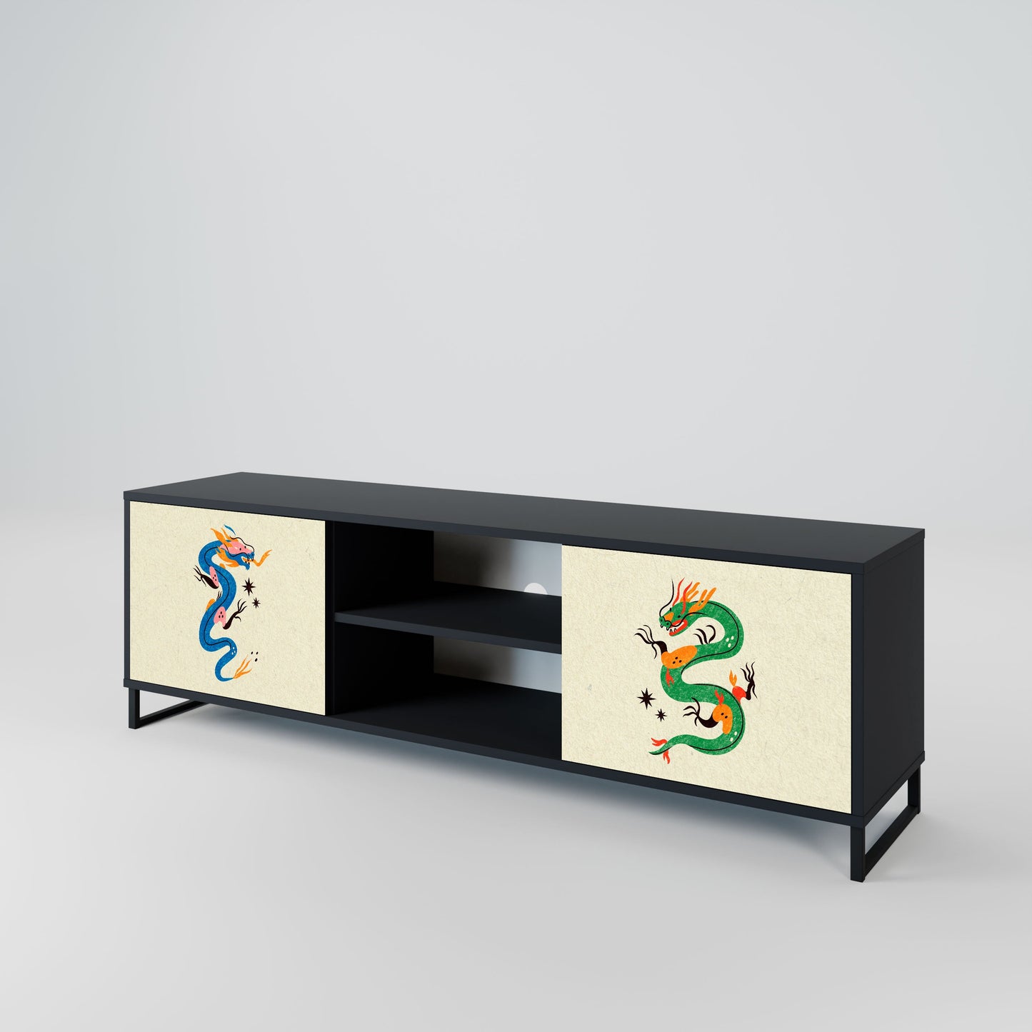MYTHOLOGICAL CREATURES 2-Door TV Stand in Black Finish