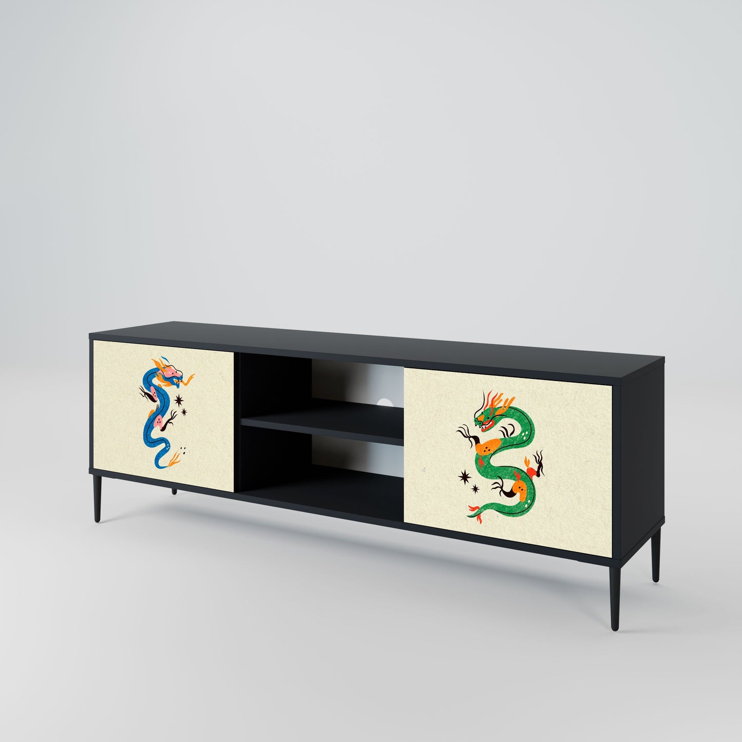 MYTHOLOGICAL CREATURES 2-Door TV Stand in Black Finish