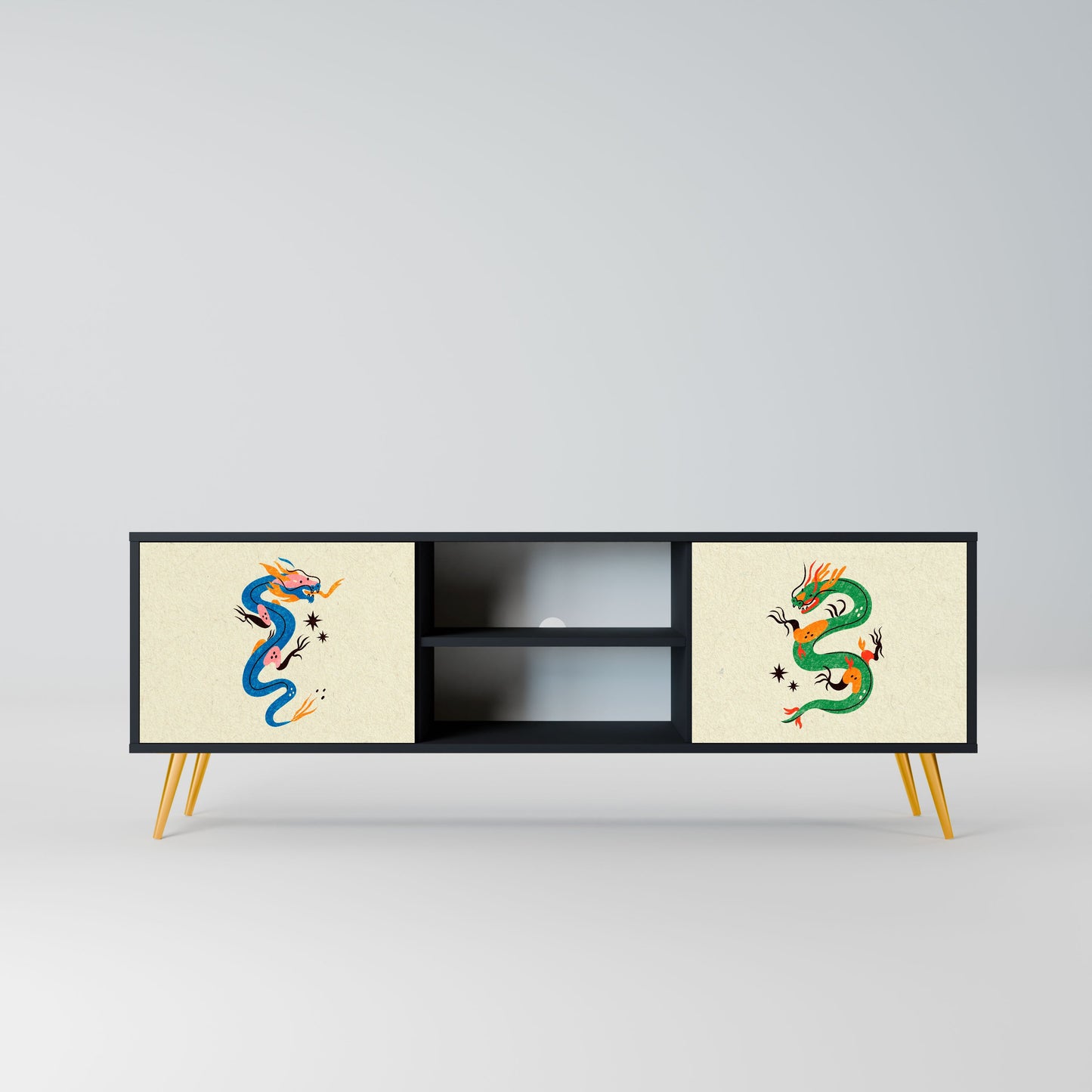 MYTHOLOGICAL CREATURES 2-Door TV Stand in Black Finish