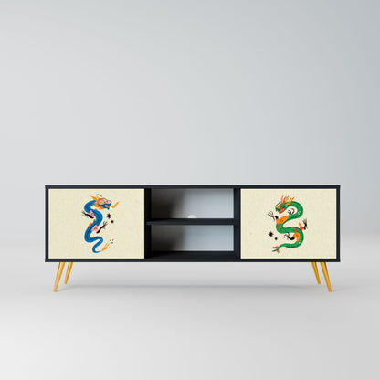 MYTHOLOGICAL CREATURES 2-Door TV Stand in Black Finish