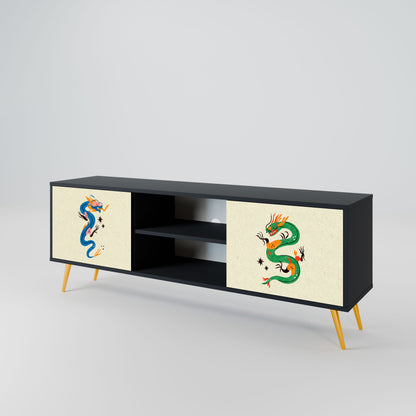 MYTHOLOGICAL CREATURES 2-Door TV Stand in Black Finish