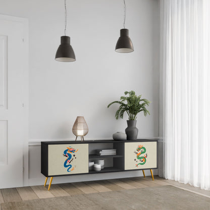 MYTHOLOGICAL CREATURES 2-Door TV Stand in Black Finish