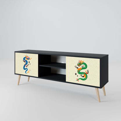 MYTHOLOGICAL CREATURES 2-Door TV Stand in Black Finish
