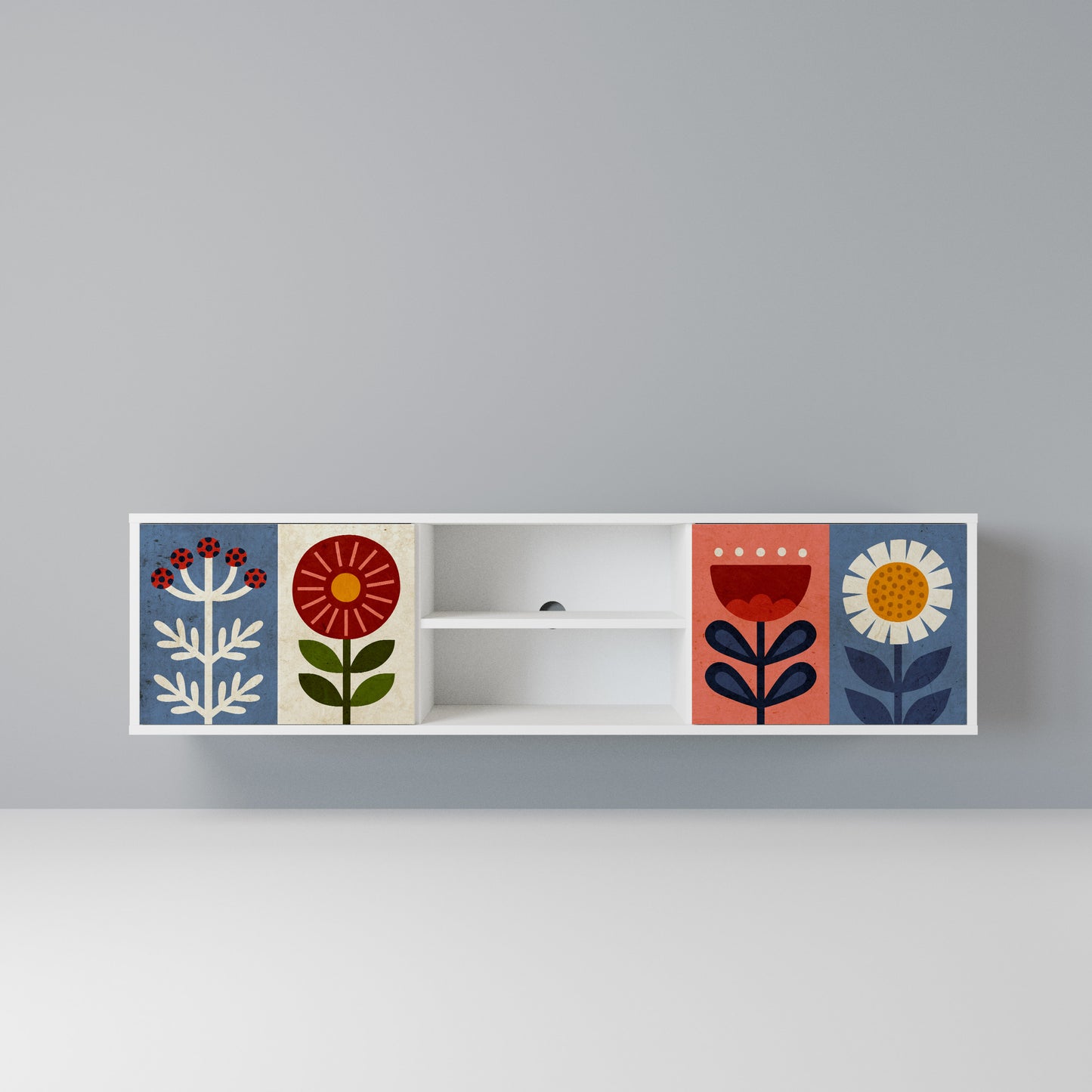 SCANDIC FLOWERET Mobile TV a 2 Ante in Finitura Bianca