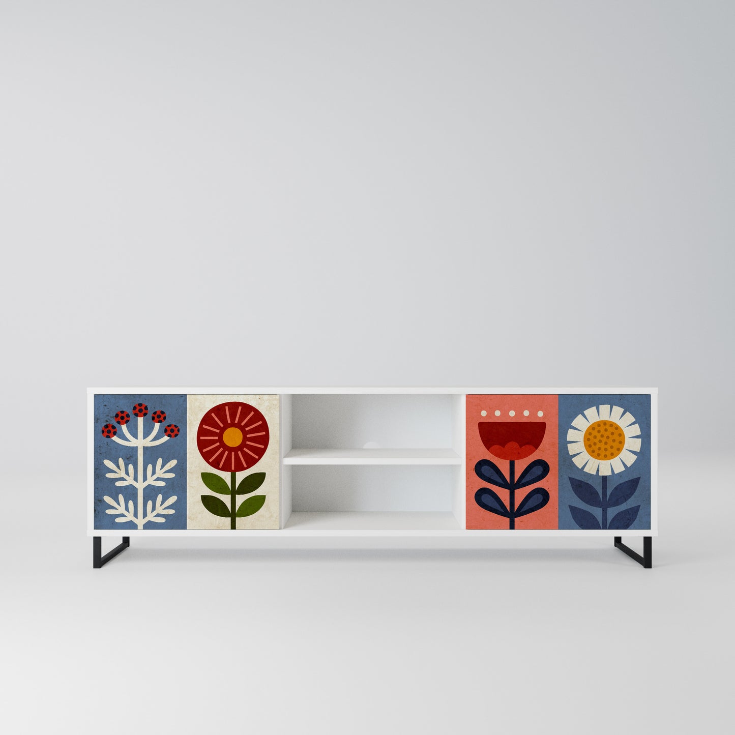 SCANDIC FLOWERET Mobile TV a 2 Ante in Finitura Bianca