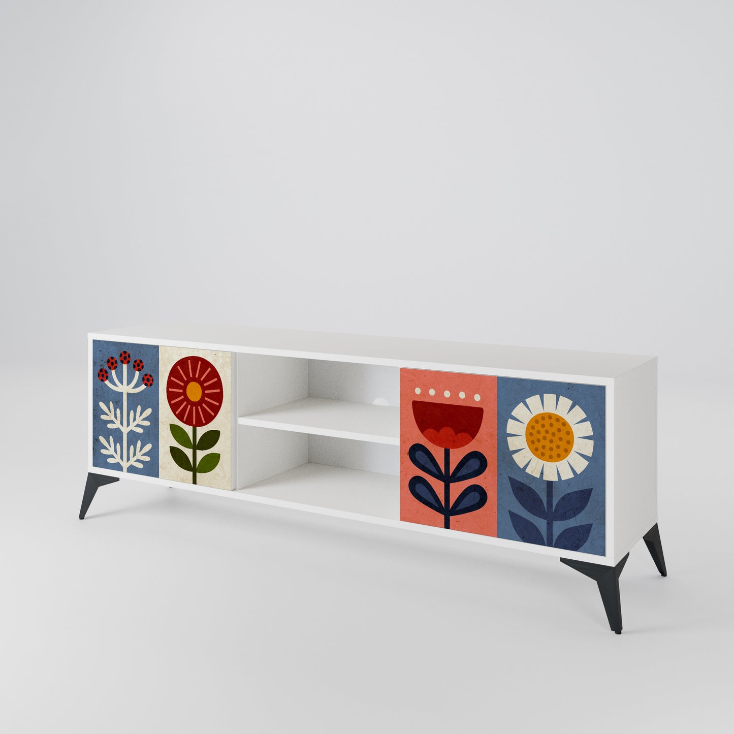 SCANDIC FLOWERET Mobile TV a 2 Ante in Finitura Bianca