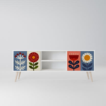 SCANDIC FLOWERET Mobile TV a 2 Ante in Finitura Bianca