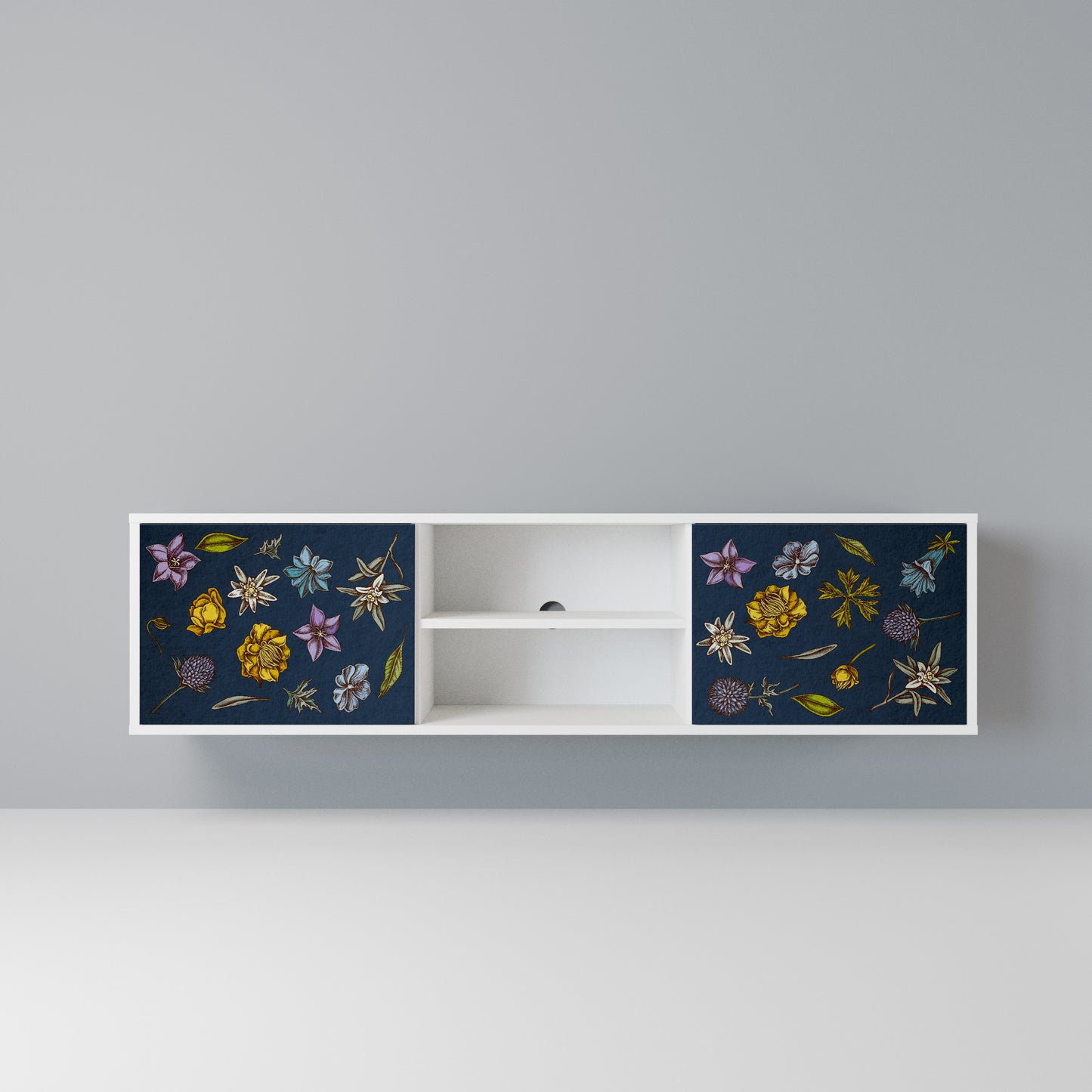 FLOWERS ON NAVY BLUE Mobile TV a 2 Ante in Finitura Bianca