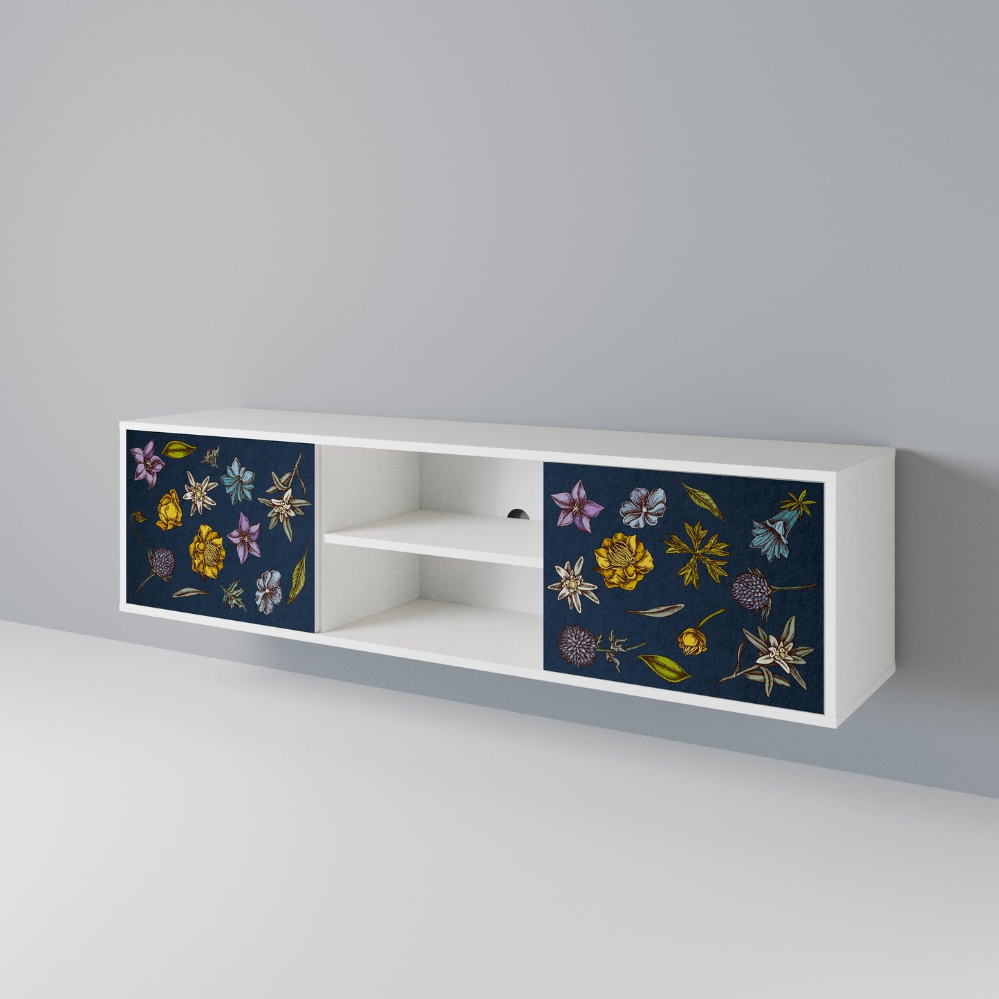 FLOWERS ON NAVY BLUE Mobile TV a 2 Ante in Finitura Bianca