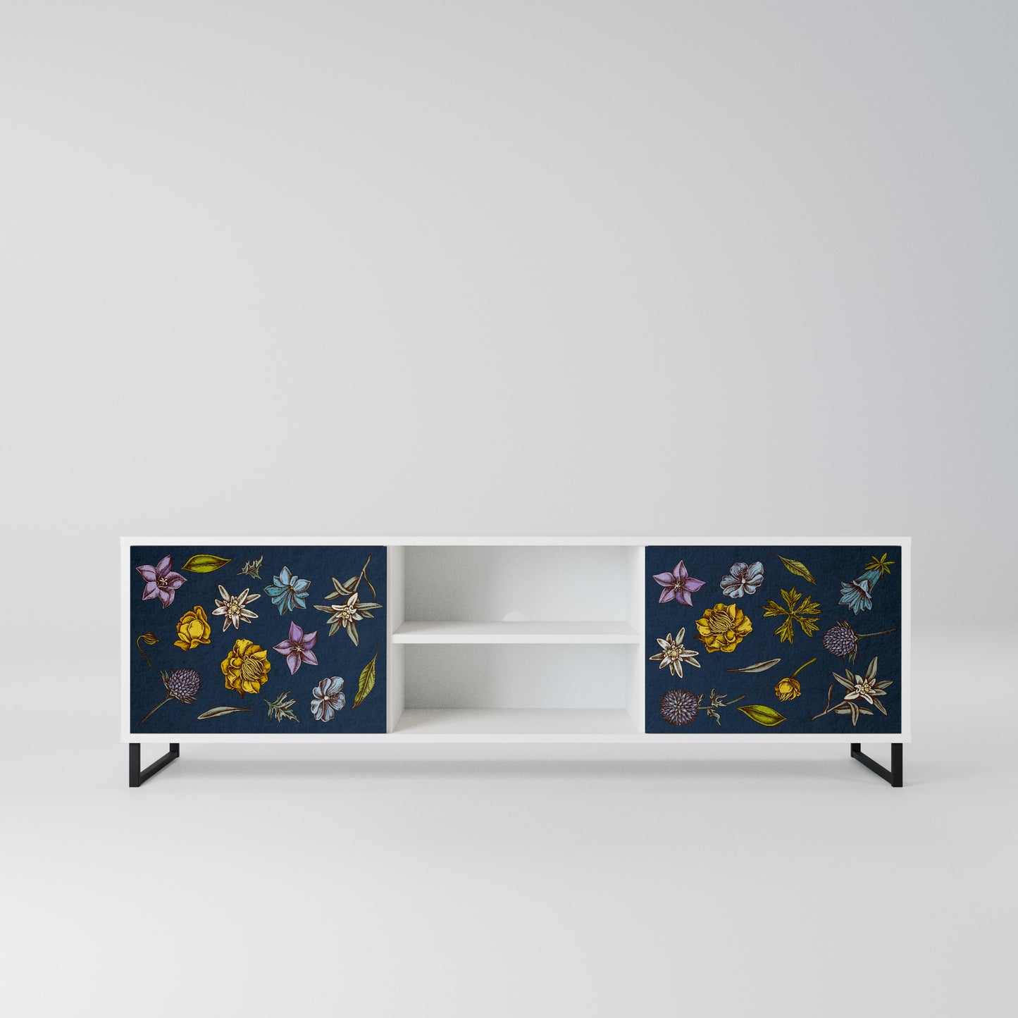 FLOWERS ON NAVY BLUE Mobile TV a 2 Ante in Finitura Bianca