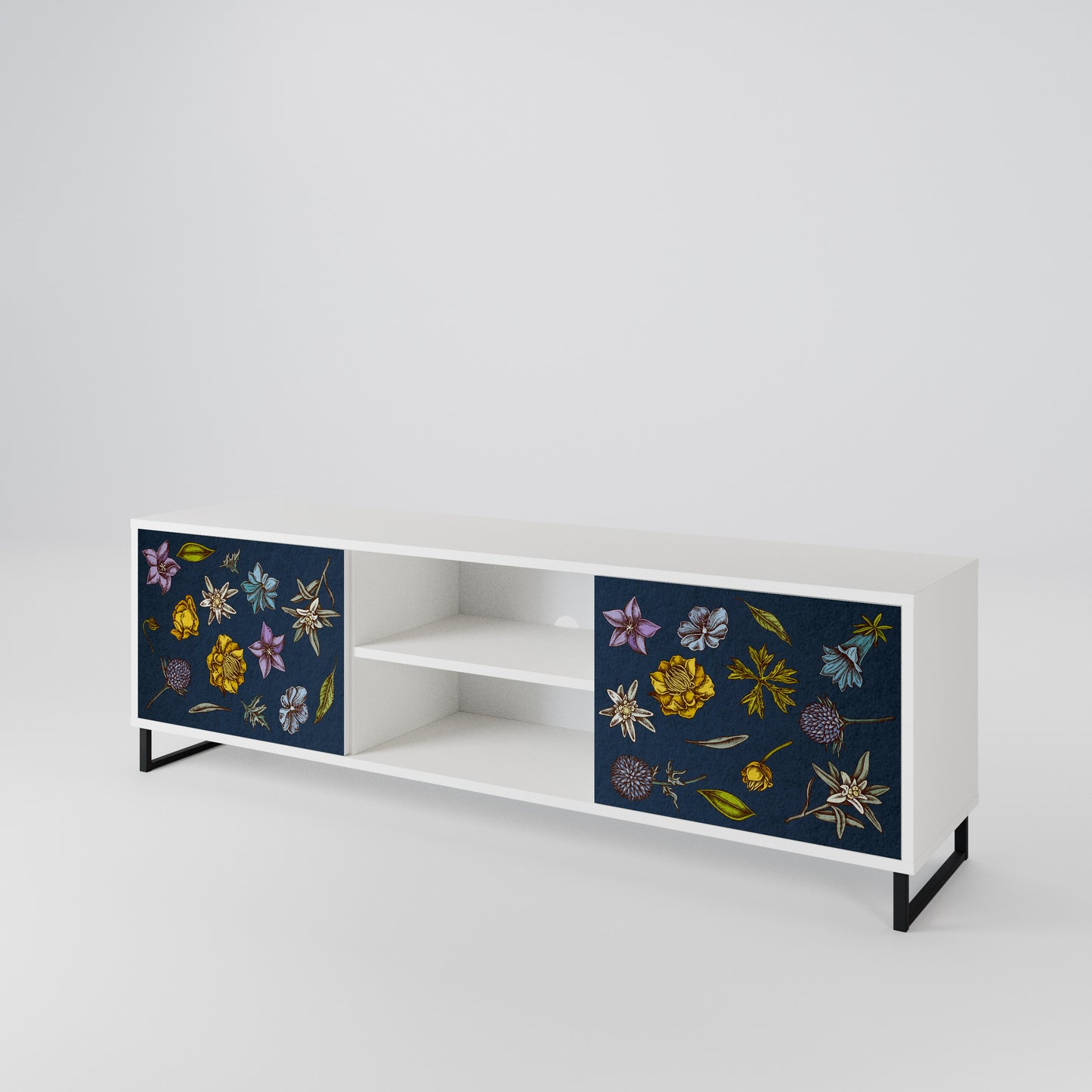 FLOWERS ON NAVY BLUE Mobile TV a 2 Ante in Finitura Bianca