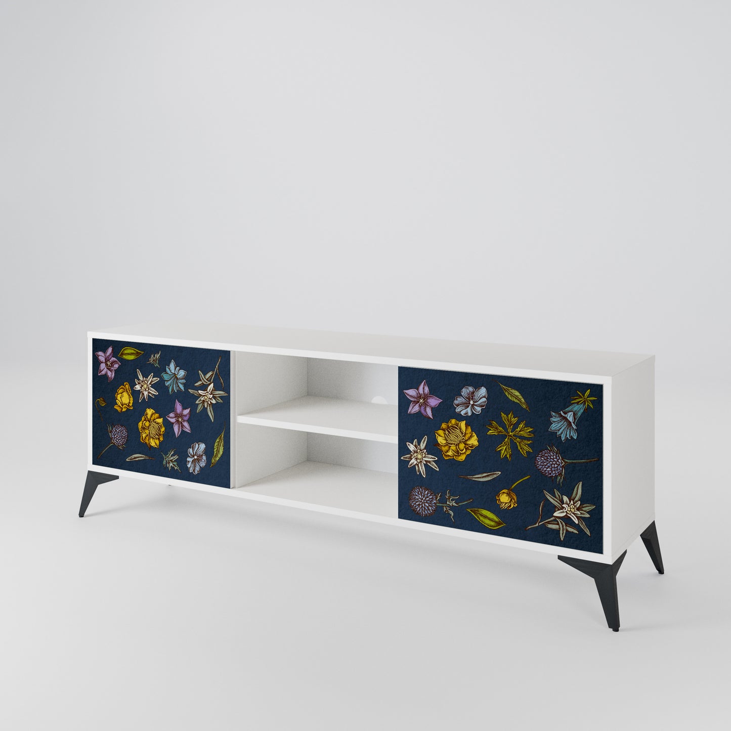 FLOWERS ON NAVY BLUE Mobile TV a 2 Ante in Finitura Bianca