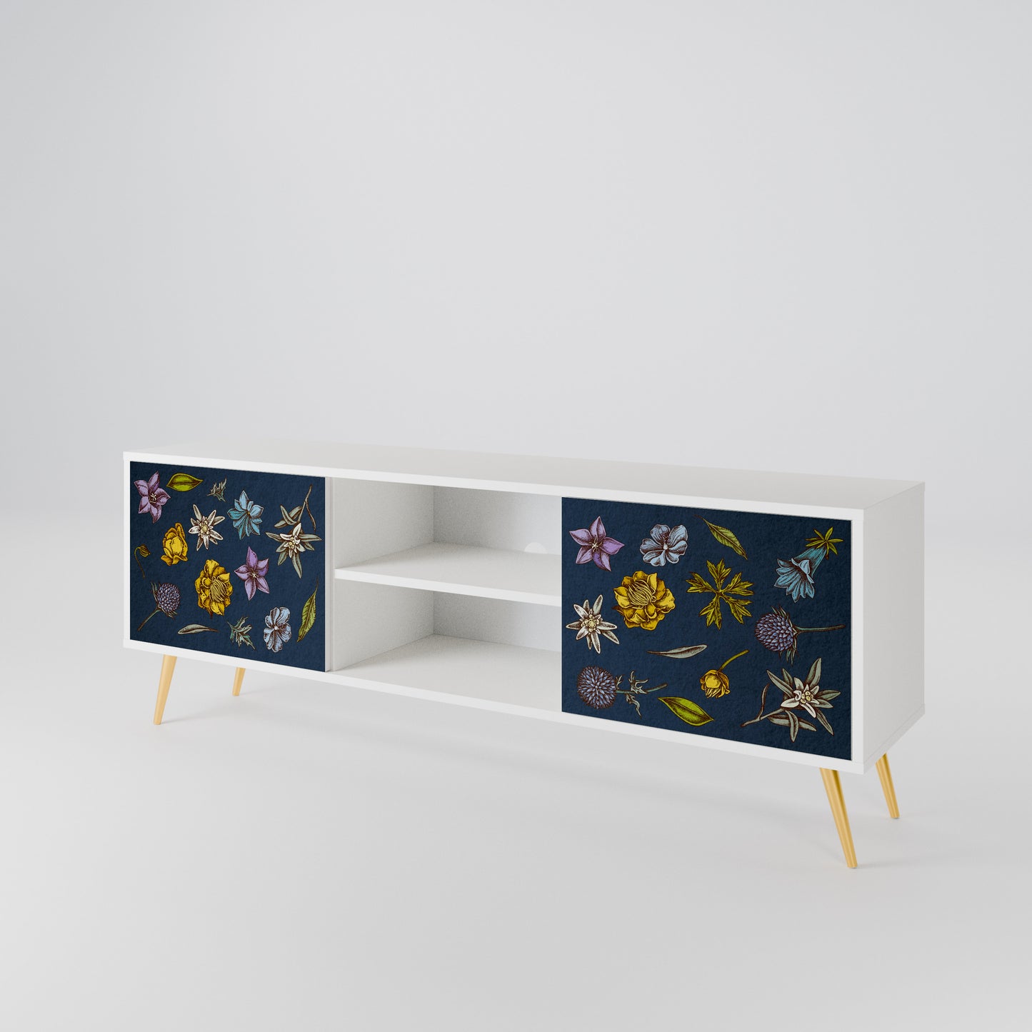 FLOWERS ON NAVY BLUE Mobile TV a 2 Ante in Finitura Bianca